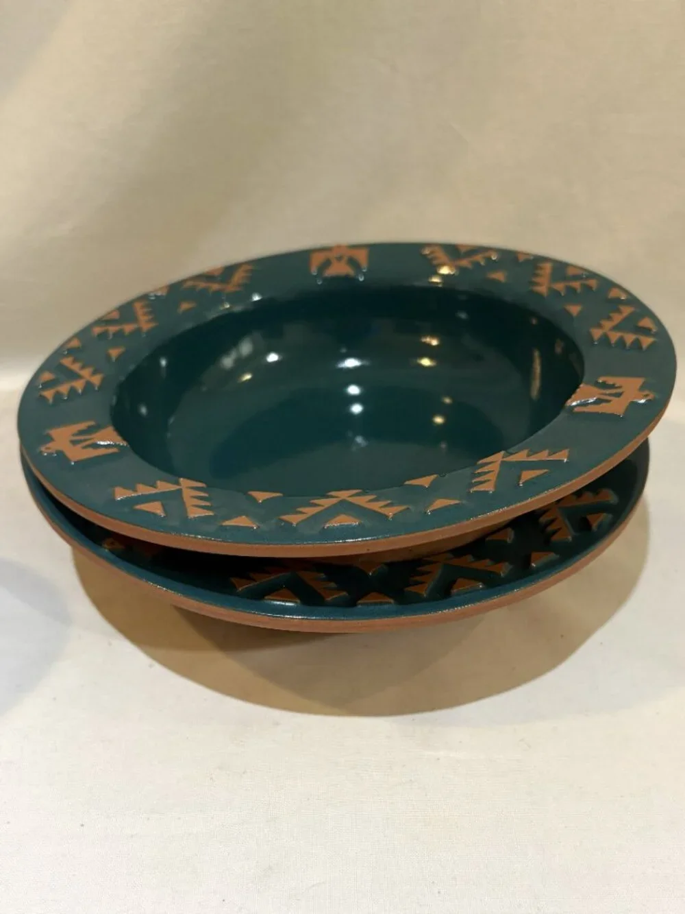 Pair of VTG Frankoma Southwest Native American Bowls 7.75